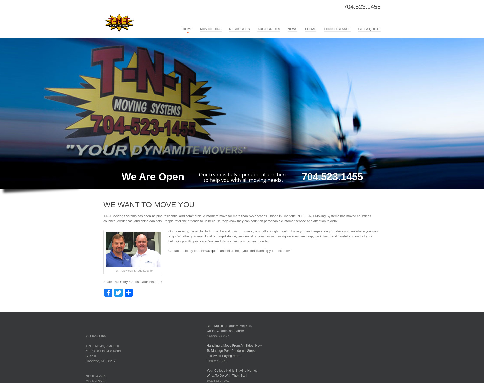 T-N-T Moving Systems Website by CCP Web Design in Charlotte NC